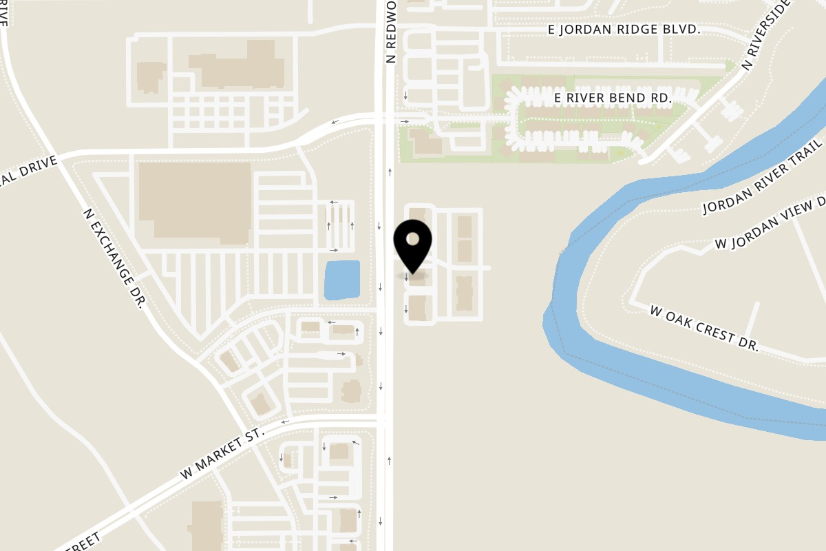 Map showing the location of The Place Pizza on 1032 N Redwood Rd Ste C in Saratoga Springs